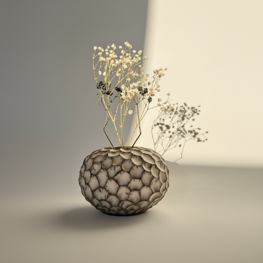 Honeycomb Raku Vase - Hand-Carved Textured Ceramic Sculpture - Exclusive Edits - ADORN Malta
