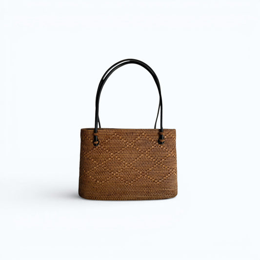 Hand-woven rattan tote bag with handles, Malta. 