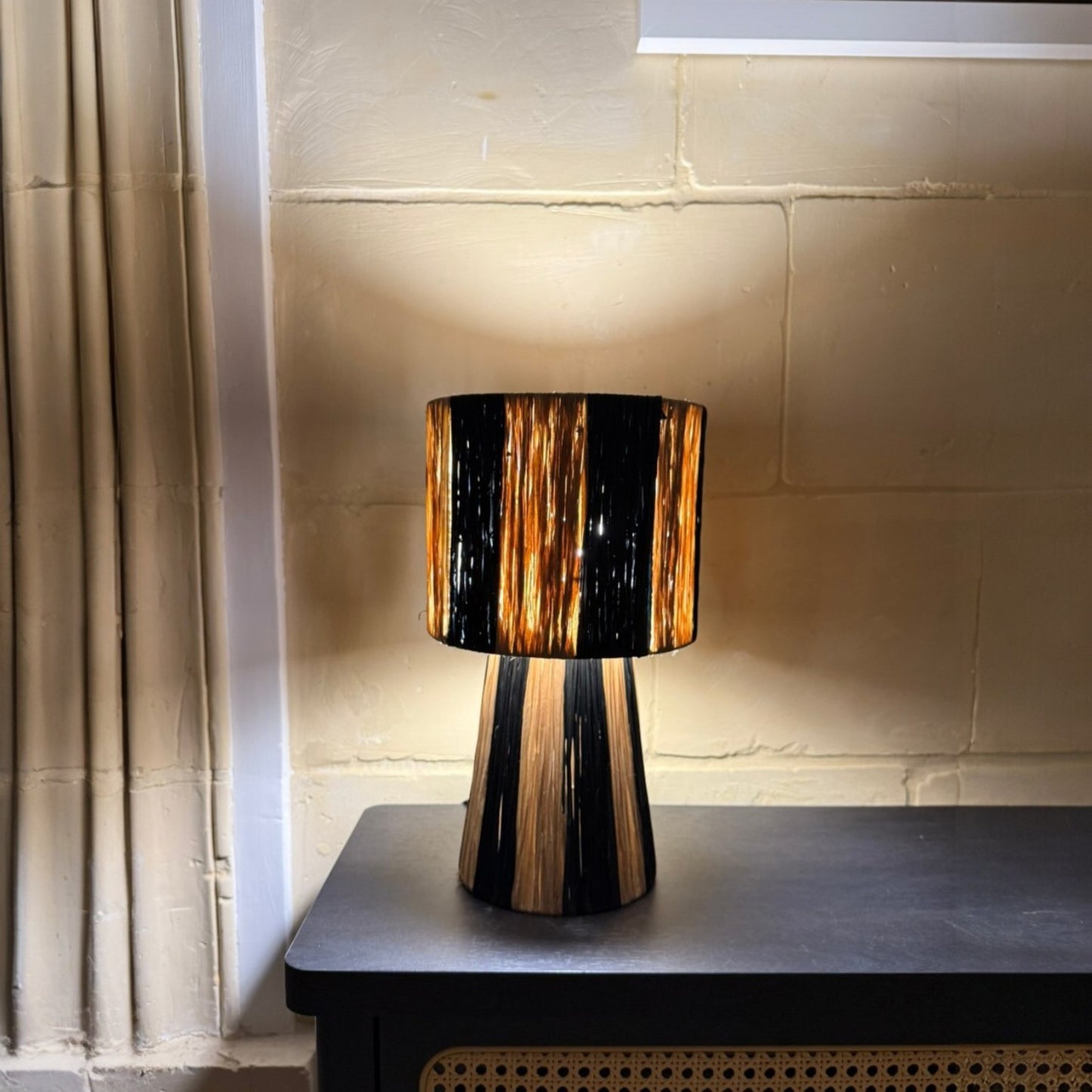 Linear Woven Raffia Lampshade - Striped