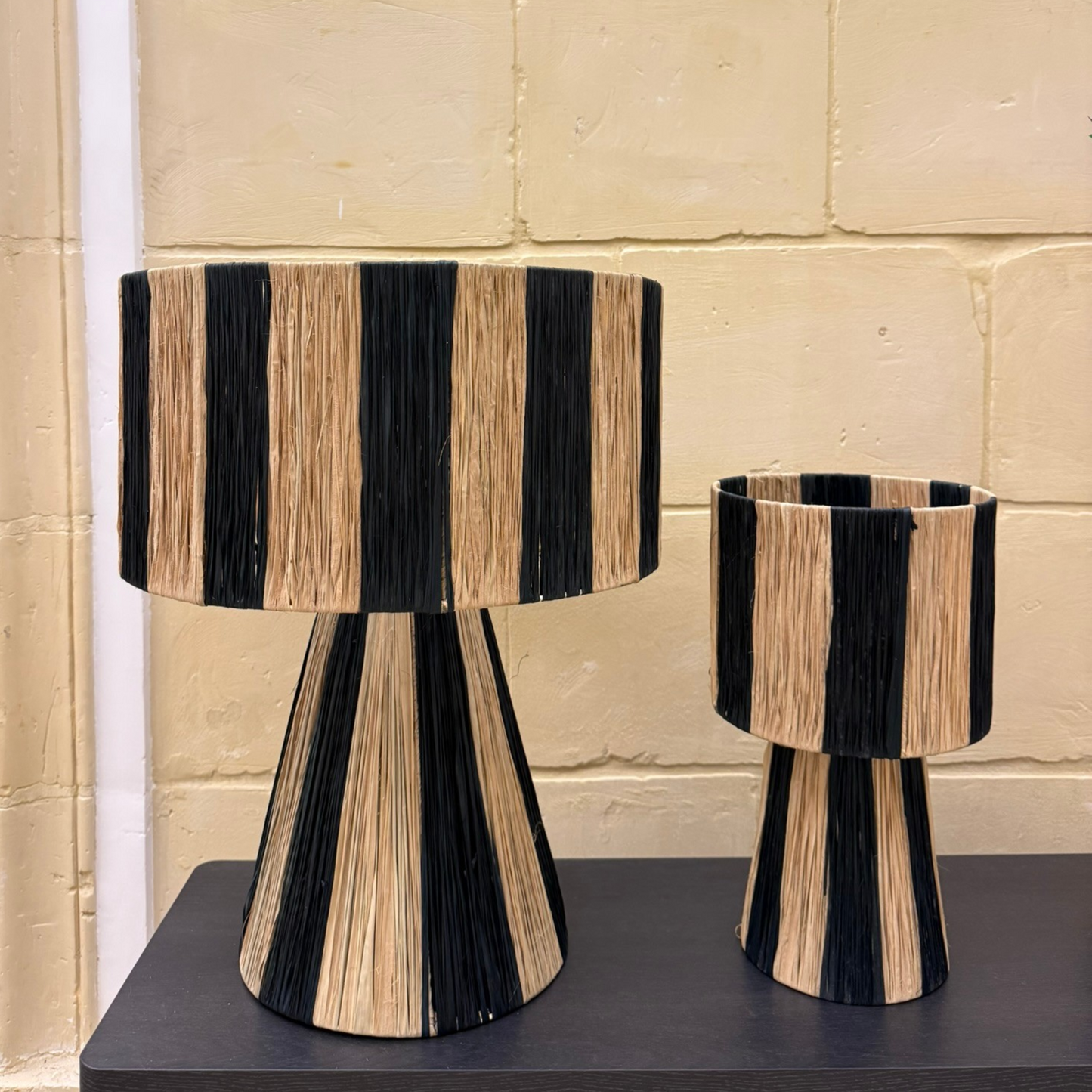 Linear Woven Raffia Lampshade - Striped