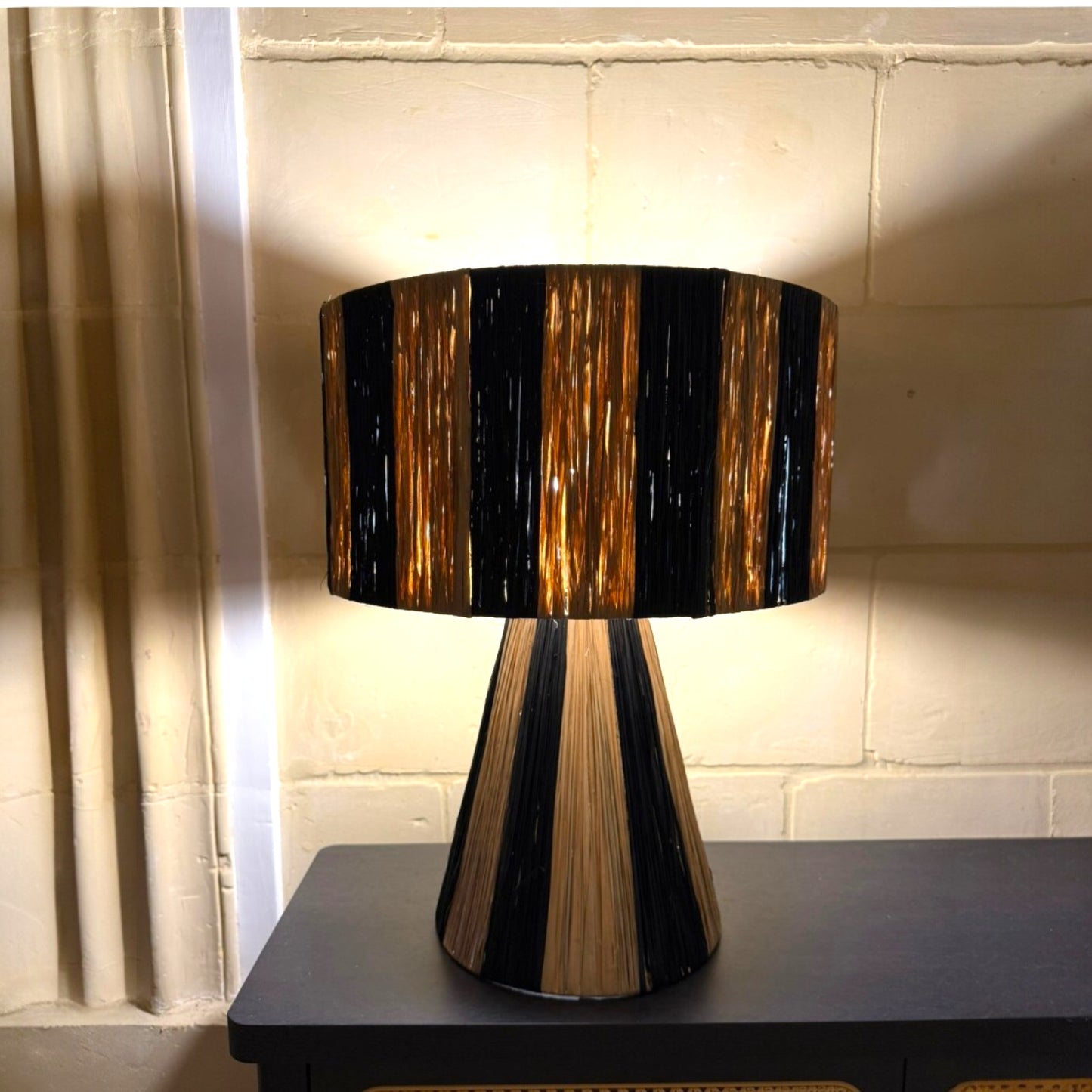 Linear Woven Raffia Lampshade - Striped