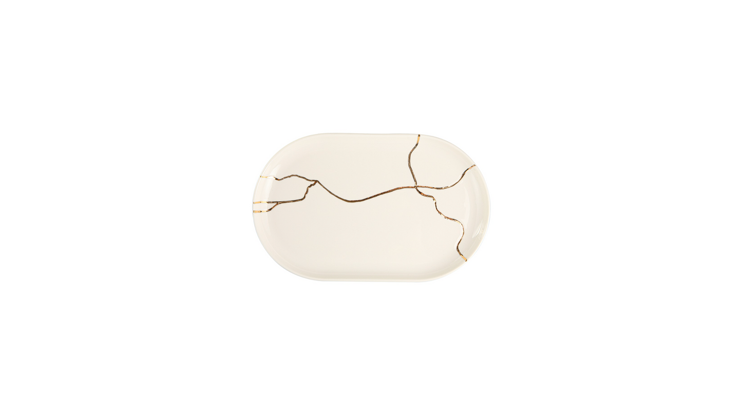 Kintsugi-Inspired Spirits Oval Plate - Gold Banded