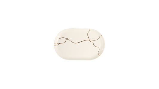 Kintsugi-Inspired Spirits Oval Plate - Gold Banded