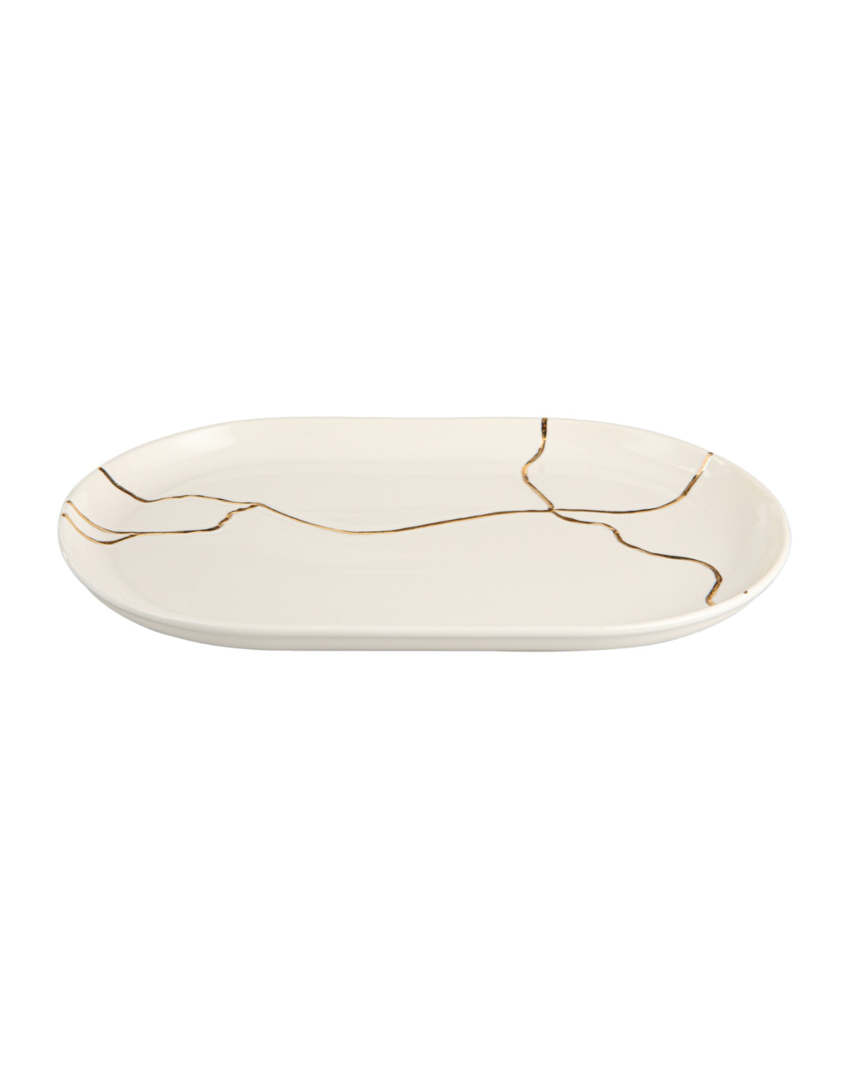 Kintsugi-Inspired Spirits Oval Plate - Gold Banded