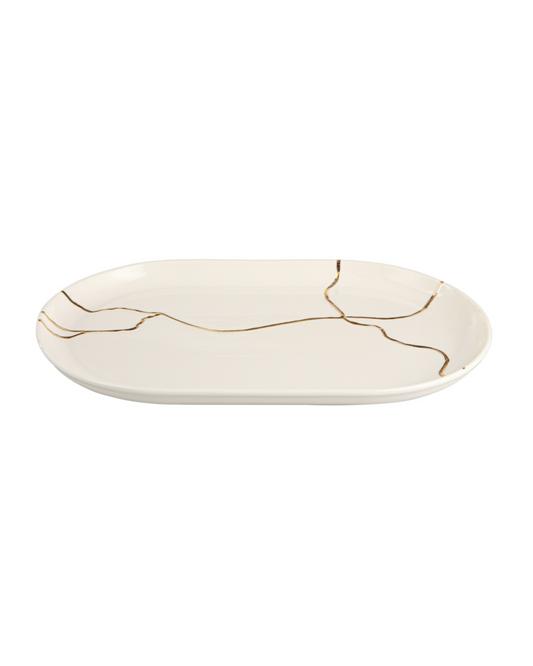 Kintsugi-Inspired Spirits Oval Plate - Gold Banded