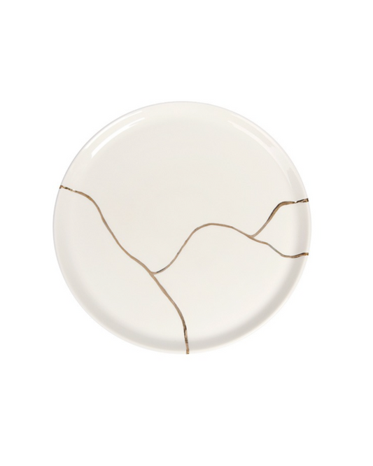 Kintsugi-Inspired Spirits Flat Plate - Gold Banded