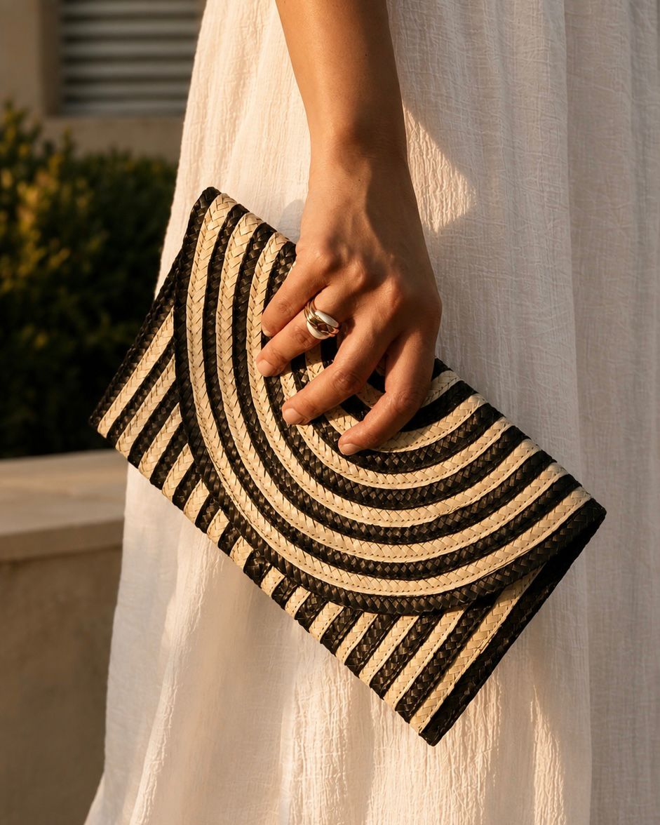Sophia Palm Clutch - Striped