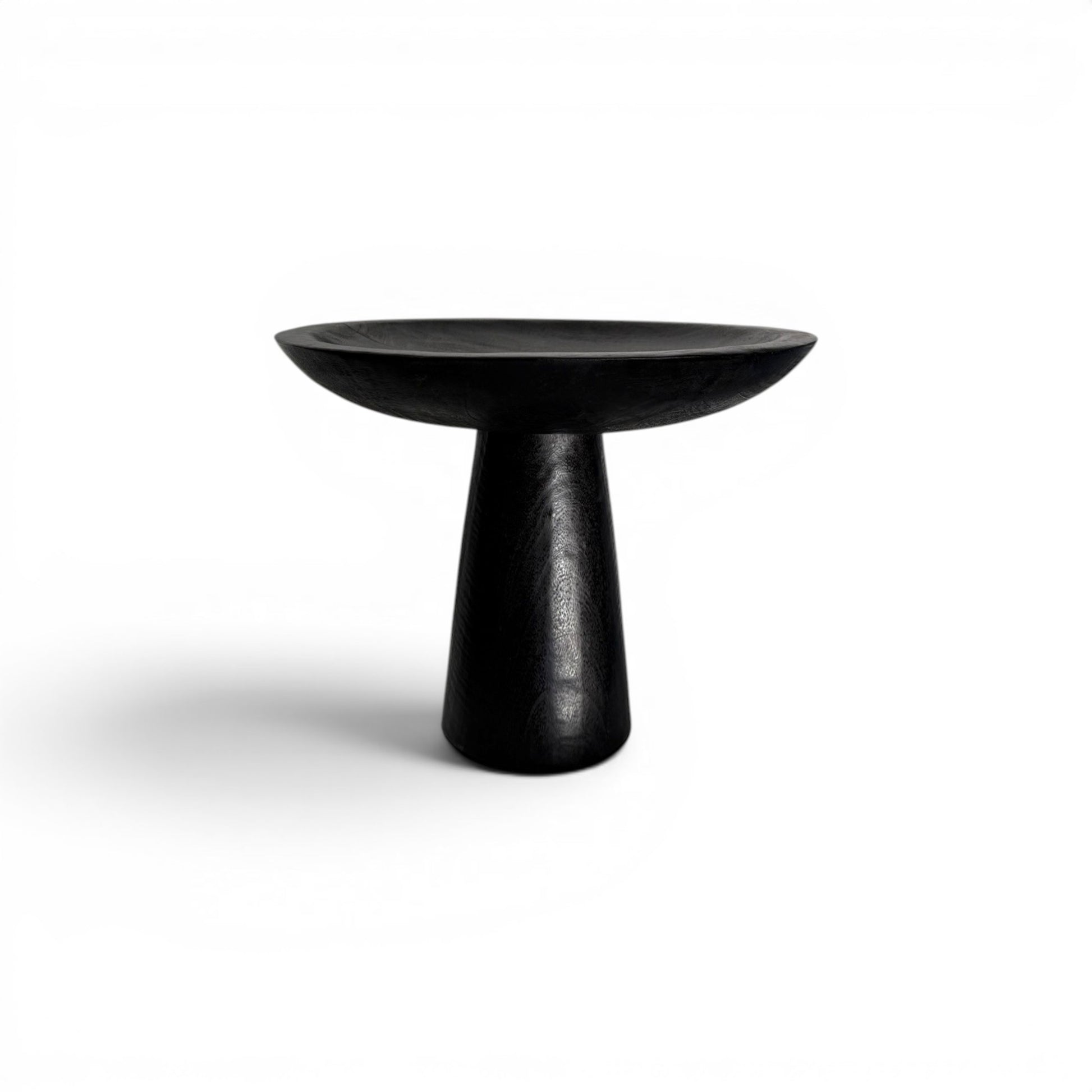 Blackened Ceremony Dulang solid teak pedestal stand showing elevated base and wide top dish.