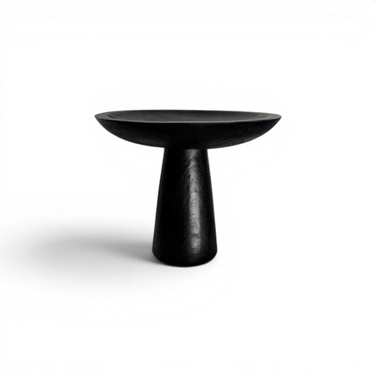 Blackened Ceremony Dulang solid teak pedestal stand showing elevated base and wide top dish.