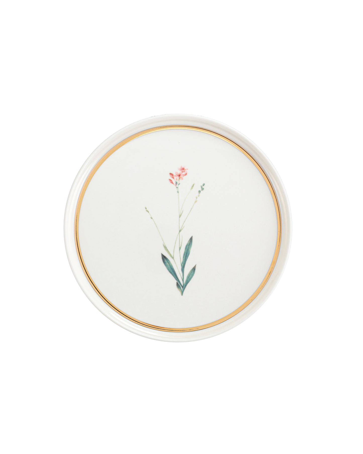 Botanical Flat Plate - Pink Wildflower - Gold Rim Plate - Luxury Tableware - Adorn Malta