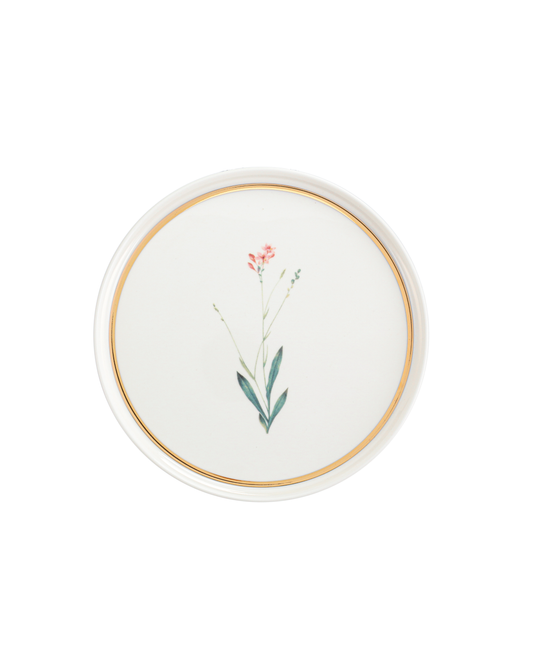 Botanical Flat Plate - Pink Wildflower - Gold Rim Plate - Luxury Tableware - Adorn Malta