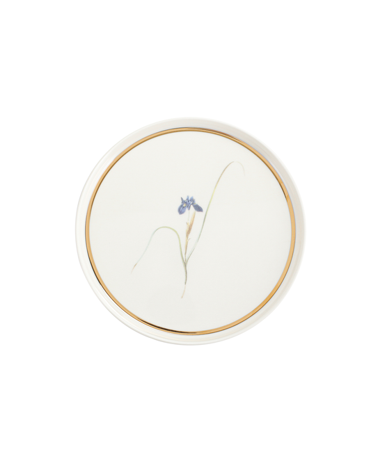 Botanical Flat Plate - Gold Rim  Blue Iris Flower Plate - 21cm plate - Adorn Malta - Alumilite Porcelain 