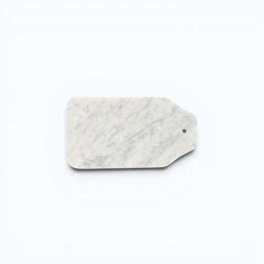 white Carrara marble cheese board with grey veining.